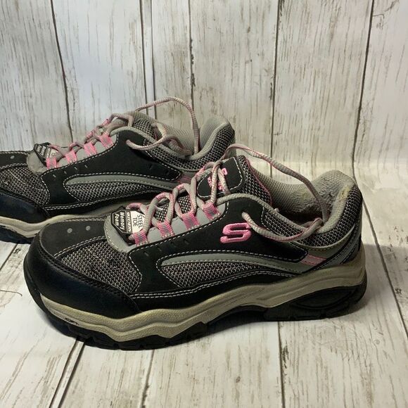 Skechers Women’s Gray Pink Steel Toe Memory Foam Work Sneakers size 8 - Picture 6 of 12